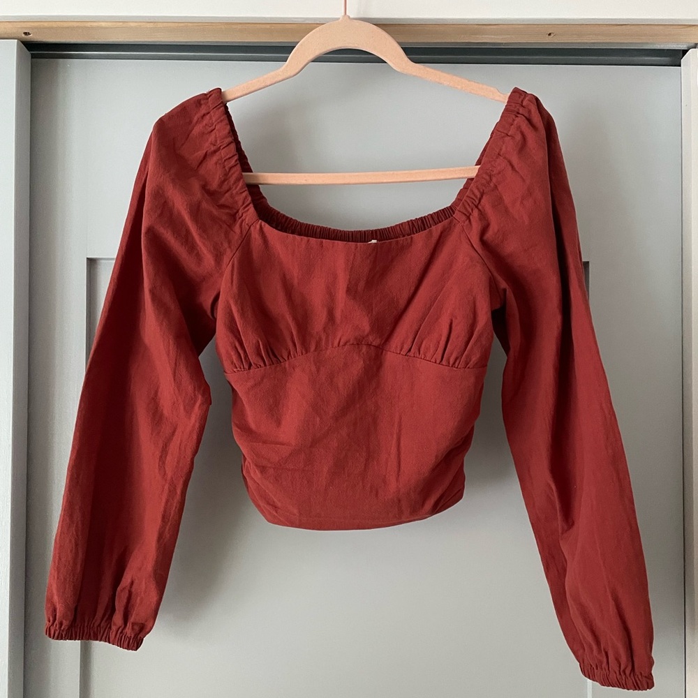 Elegant Rust Cropped Long Sleeve Women's Top
